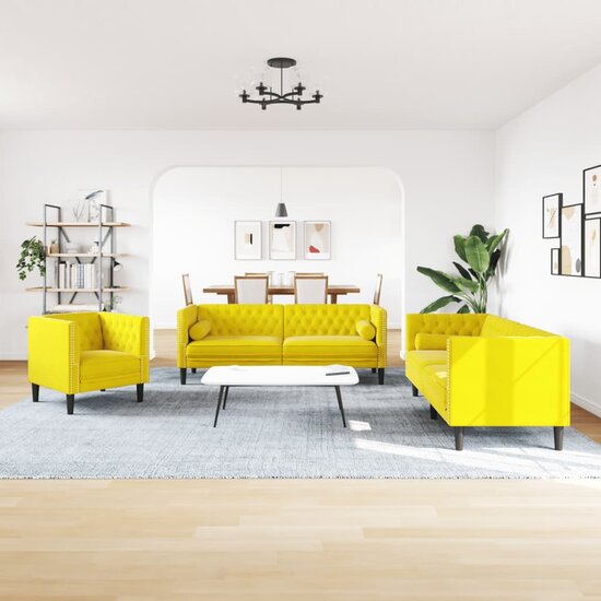 3-Delige Loungeset Chesterfield Met Bolsters Fluweel Geel