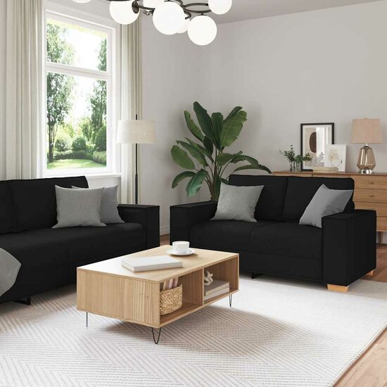 2-Delige Loungeset Met Kussens Stof Zwart
