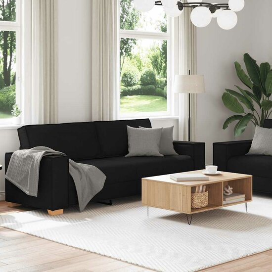 2-Delige Loungeset Met Kussens Stof Zwart