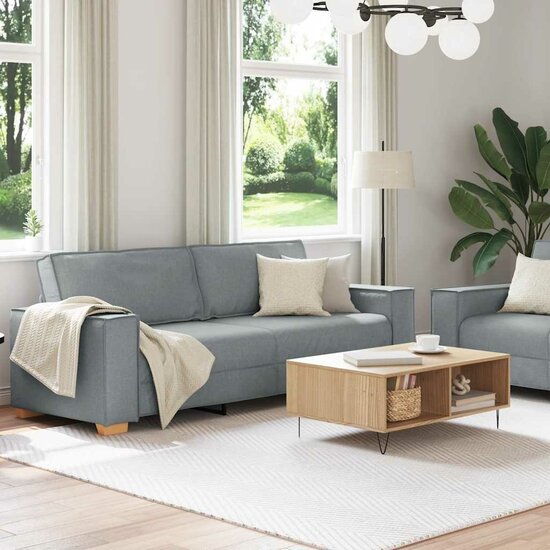 2-Delige Loungeset Met Kussens Stof Lichtgrijs