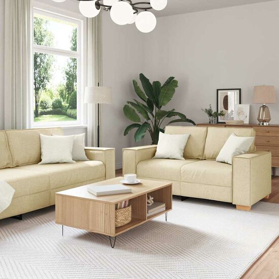 2-Delige Loungeset Met Kussens Stof Kleurig Cr&egrave;me