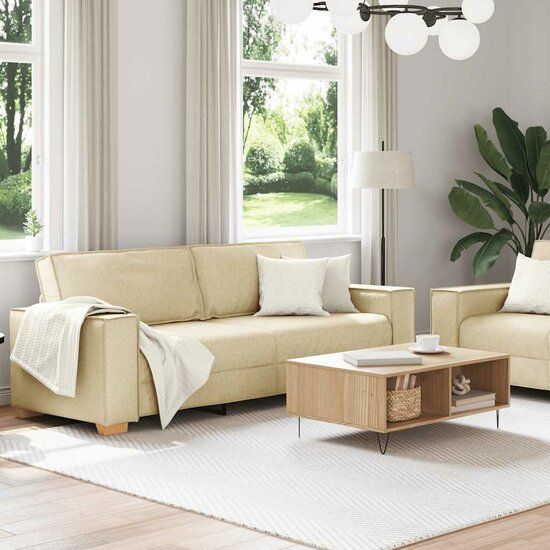 2-Delige Loungeset Met Kussens Stof Kleurig Cr&egrave;me