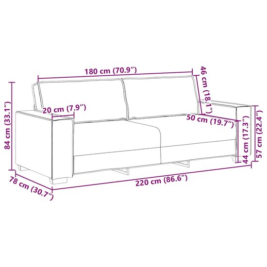 Driezitsbank Fluweel 180 cm Donkergrijs