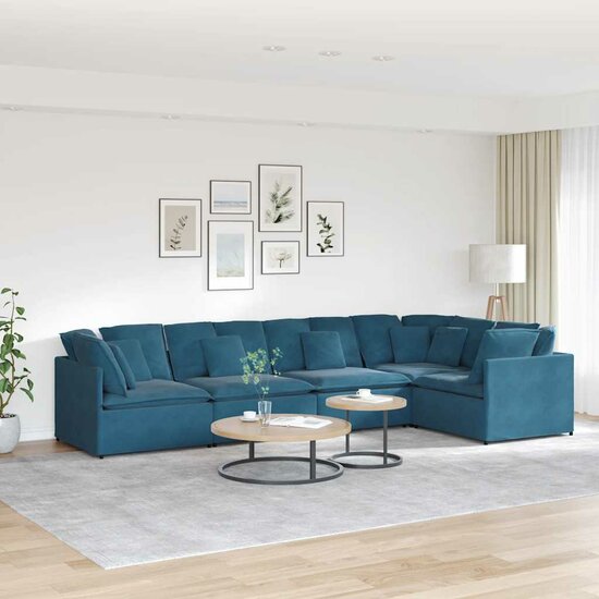 Modulaire Bank Met Kussens Fluweel Blauw