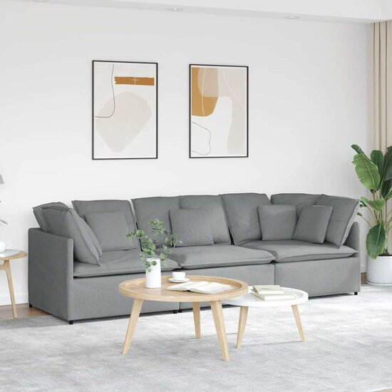 Modulaire Bank Met Kussens Stof Lichtgrijs