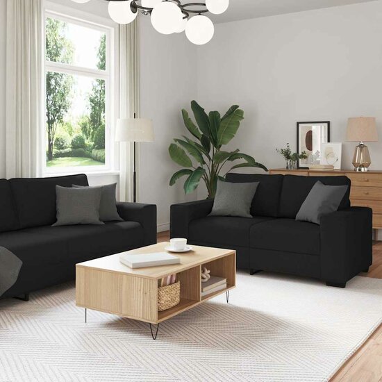 3-Delige Loungeset Met Kussens Stof Zwart