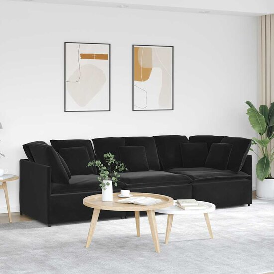 Modulaire Bank Met Kussens Fluweel Zwart