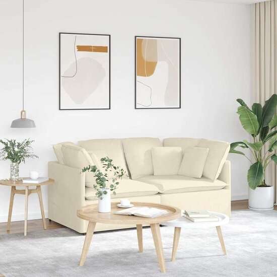 Modulaire Bank Met Kussens Corduroy Stof Kleurig Cr&egrave;me