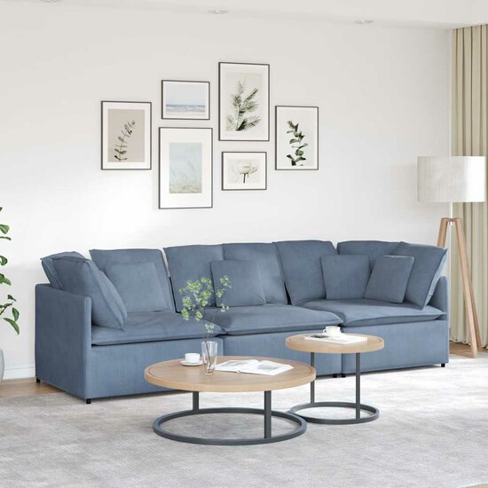Modulaire Bank Met Kussens Corduroy Stof Blauw