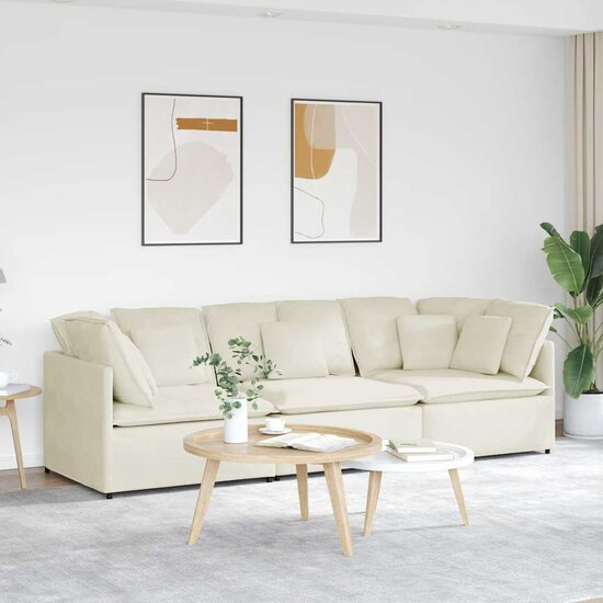 Modulaire Bank Met Kussens Fluweel Kleurig Cr&egrave;me