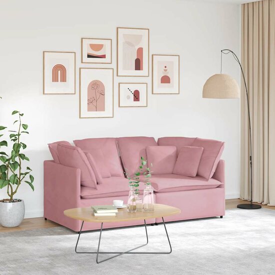Modulaire Bank Met Kussens Fluweel Roze