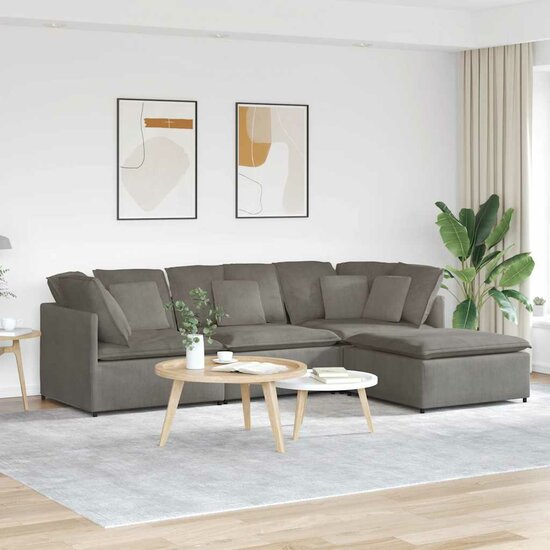 Modulaire Bank Met Voetenbank&amp;Kussens Corduroy Stof Lichtgrijs