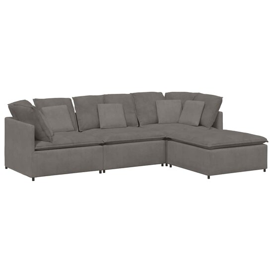 Modulaire Bank Met Voetenbank&amp;Kussens Corduroy Stof Lichtgrijs
