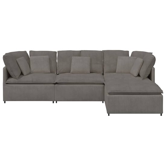 Modulaire Bank Met Voetenbank&amp;Kussens Corduroy Stof Lichtgrijs