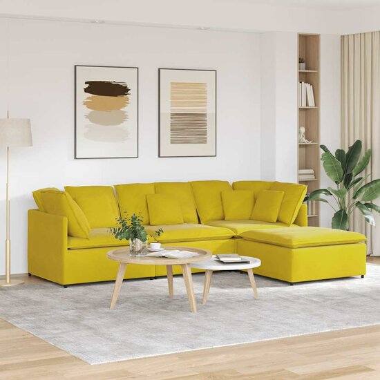 Modulaire Bank Met Voetenbank En Kussens Fluweel Geel