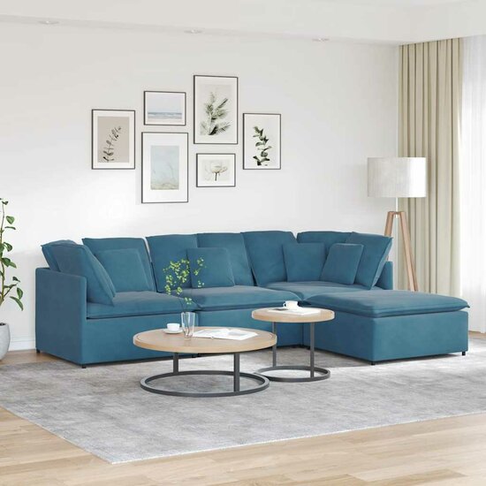 Modulaire Bank Met Voetenbank En Kussens Fluweel Blauw