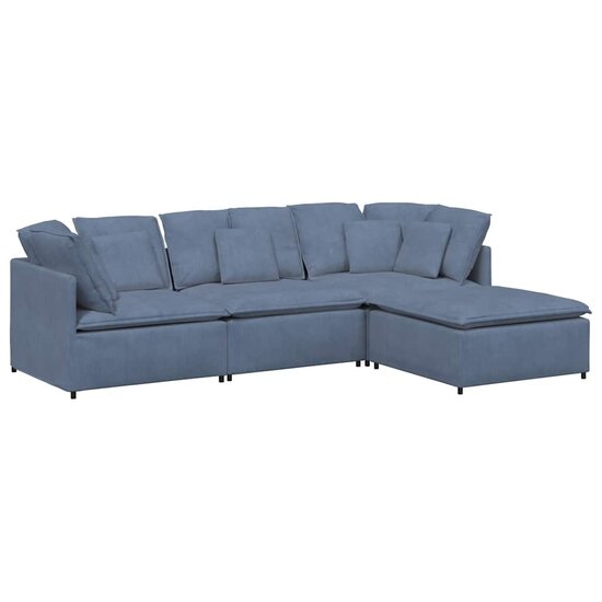 Modulaire Bank Met Voetenbank En Kussens Corduroy Stof Blauw