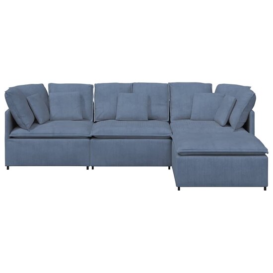 Modulaire Bank Met Voetenbank En Kussens Corduroy Stof Blauw