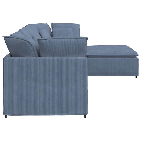 Modulaire Bank Met Voetenbank En Kussens Corduroy Stof Blauw