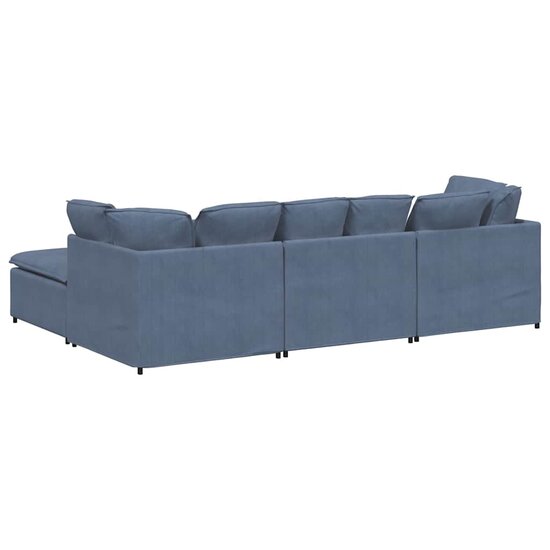 Modulaire Bank Met Voetenbank En Kussens Corduroy Stof Blauw