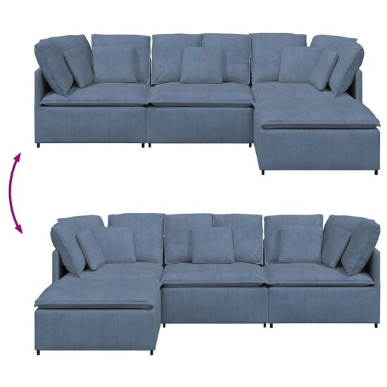 Modulaire Bank Met Voetenbank En Kussens Corduroy Stof Blauw