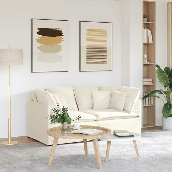 Modulaire Bank Met Kussens Gekrulde Wolachtige Stof Cr&egrave;me