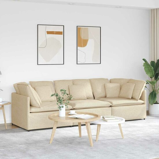 Modulaire Bank Met Kussens Stof Kleurig Cr&egrave;me