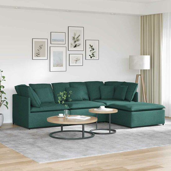 Modulaire Bank Met Voetenbank En Kussens Stof Donkergroen