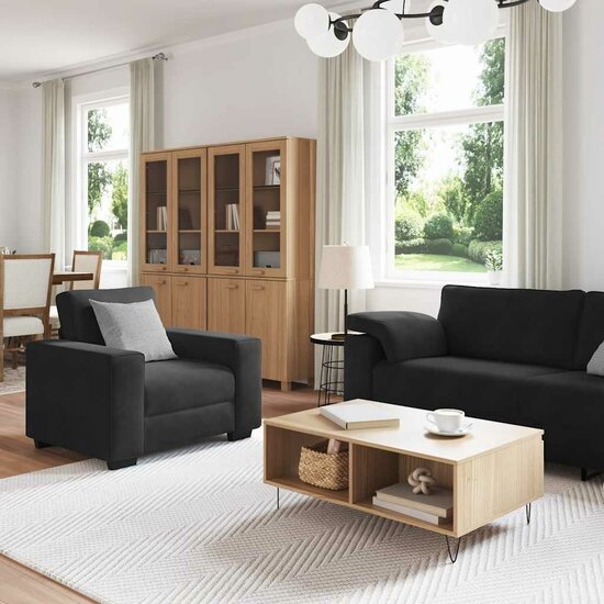 3-Delige Loungeset Met Kussens Fluweel Zwart