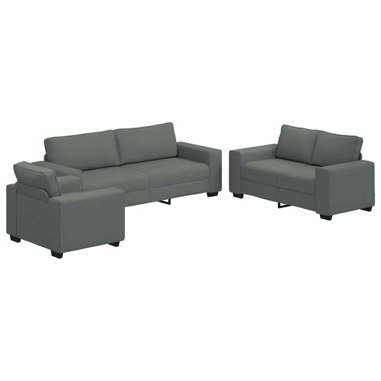 3-Delige Loungeset Met Kussens Stof Donkergrijs