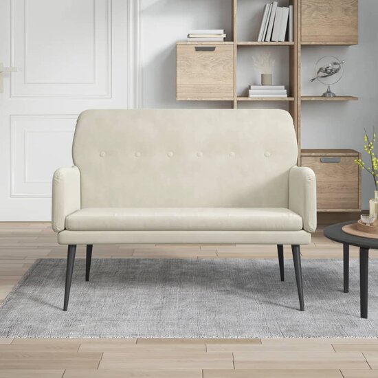 Bankje 108x79x79 cm fluweel cr&egrave;mekleurig