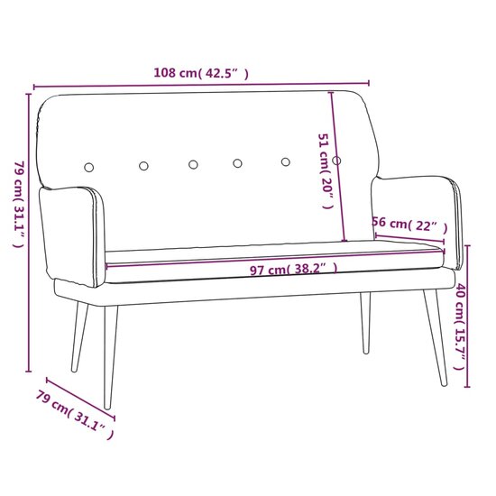 Bankje 108x79x79 cm fluweel cr&egrave;mekleurig