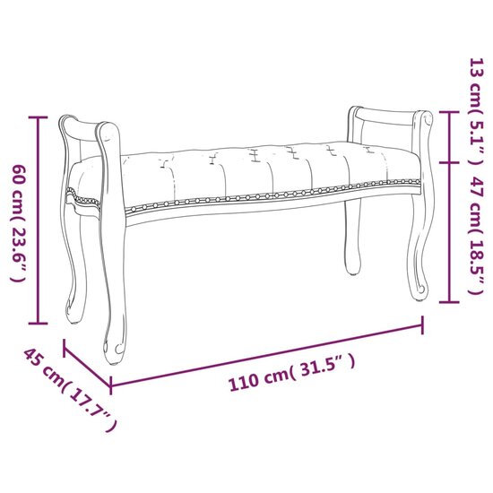 Bankje Fluweel 110 x 45 x 60 cm Lichtgrijs