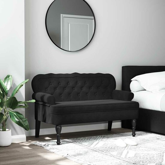 Bankje Met Rugleuning 119,5X64,5X75 Cm Fluweel Zwart