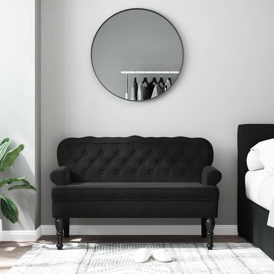 Bankje Met Rugleuning 119,5X64,5X75 Cm Fluweel Zwart