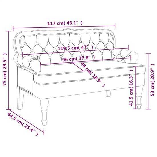 Bankje Met Rugleuning 119,5X64,5X75 Cm Fluweel Zwart