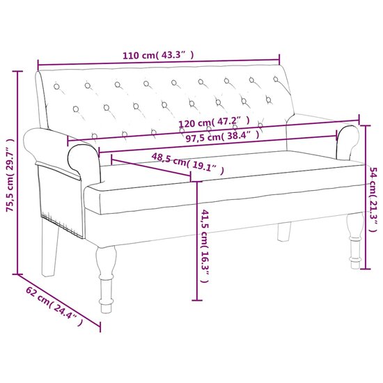 Bankje Met Rugleuning 120X62X75,5 Cm Stof Donkergrijs