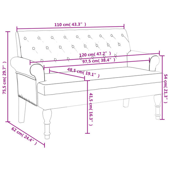 Bankje Met Rugleuning 120X62X75,5 Cm Stof Donkerbruin