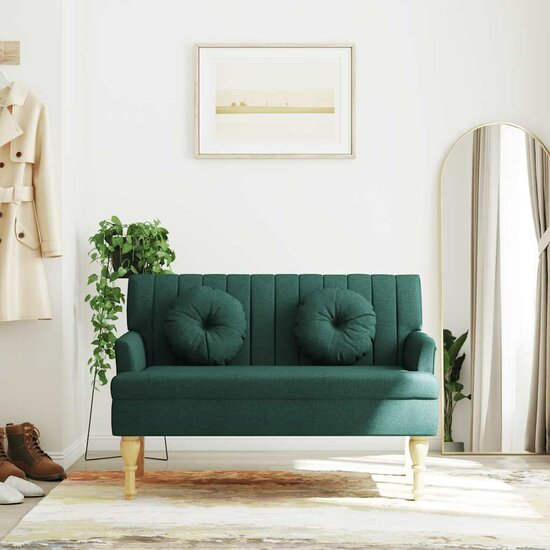 Bankje Met Kussens 113X64,5X75,5 Cm Stof Donkergroen