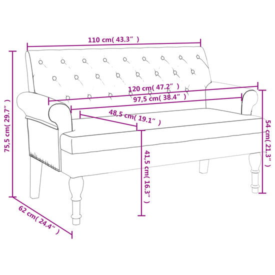 Bankje Met Rugleuning 120X62X75,5 Cm Kunstsu&egrave;deleer Bruin