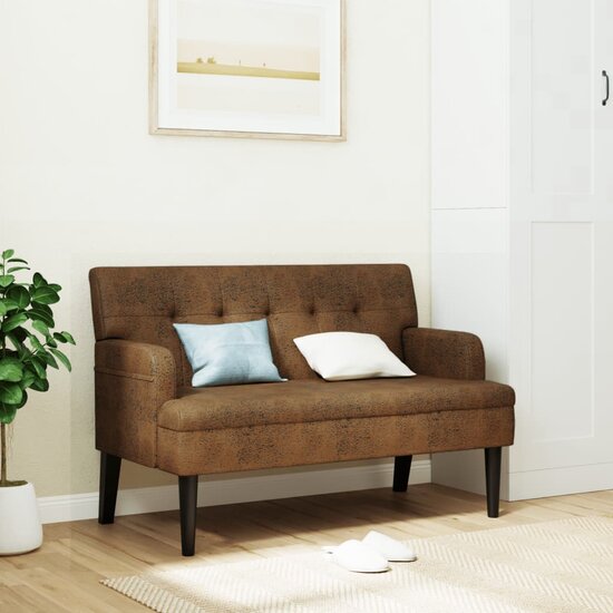 Bankje Met Rugleuning 112X65,5X75 Cm Kunstsu&egrave;deleer Bruin Lichtbruin