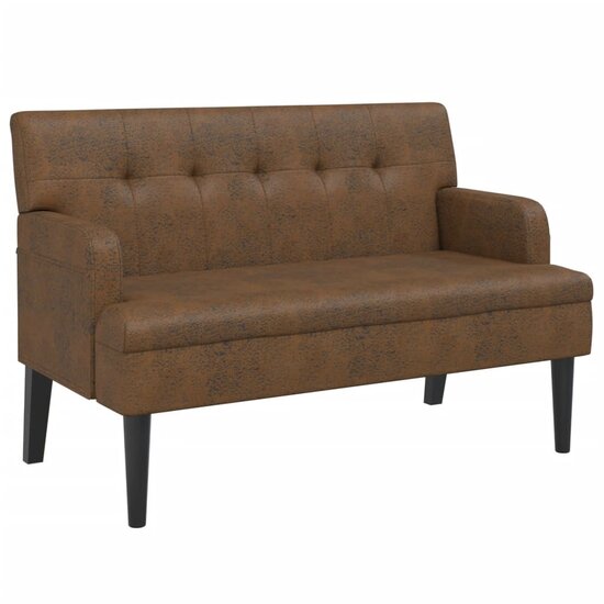 Bankje Met Rugleuning 112X65,5X75 Cm Kunstsu&egrave;deleer Bruin Lichtbruin