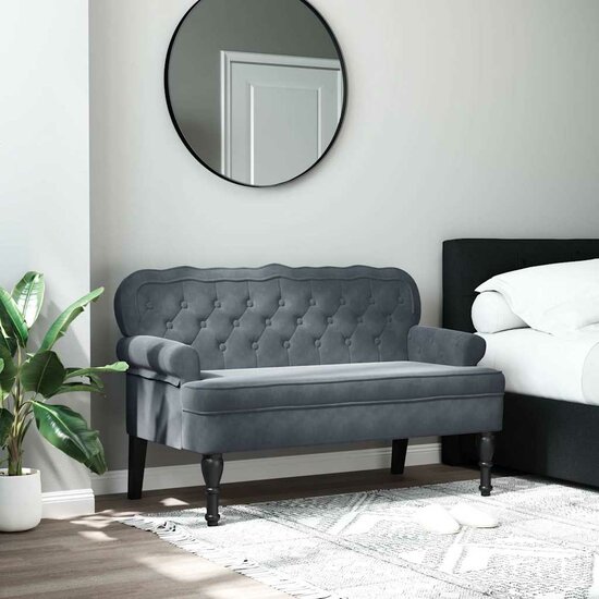 Bankje Met Rugleuning 119,5X64,5X75 Cm Fluweel Donkergrijs