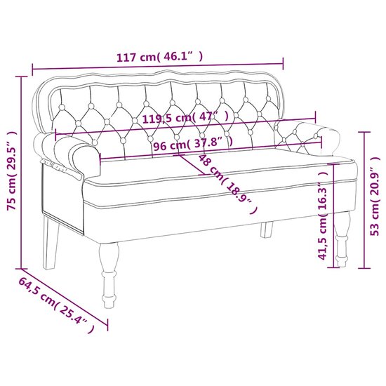 Bankje Met Rugleuning 119,5X64,5X75 Cm Fluweel Donkergrijs