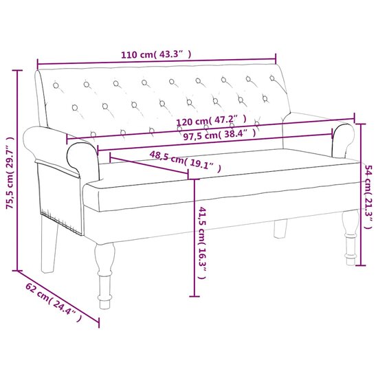 Bankje Met Rugleuning 120X62X75,5 Cm Stof Zwart