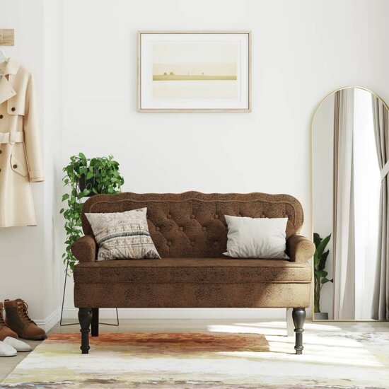 Bankje met rugleuning 119,5x64,5x75 cm kunstsu&egrave;deleer bruin