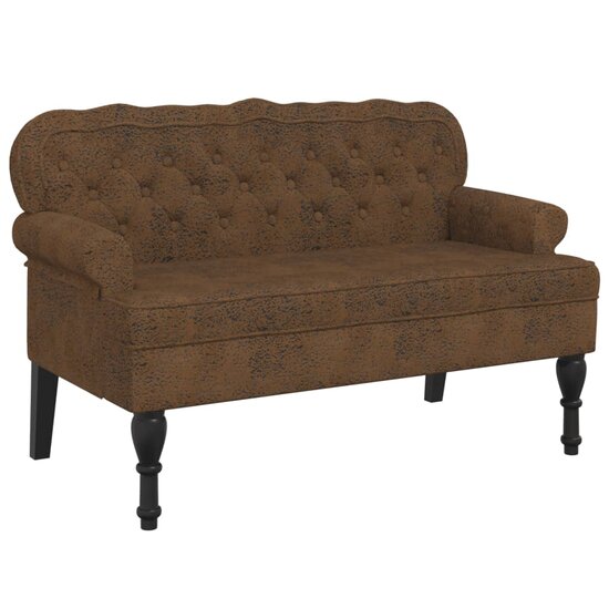 Bankje met rugleuning 119,5x64,5x75 cm kunstsu&egrave;deleer bruin