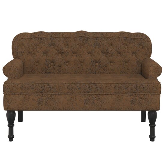 Bankje met rugleuning 119,5x64,5x75 cm kunstsu&egrave;deleer bruin