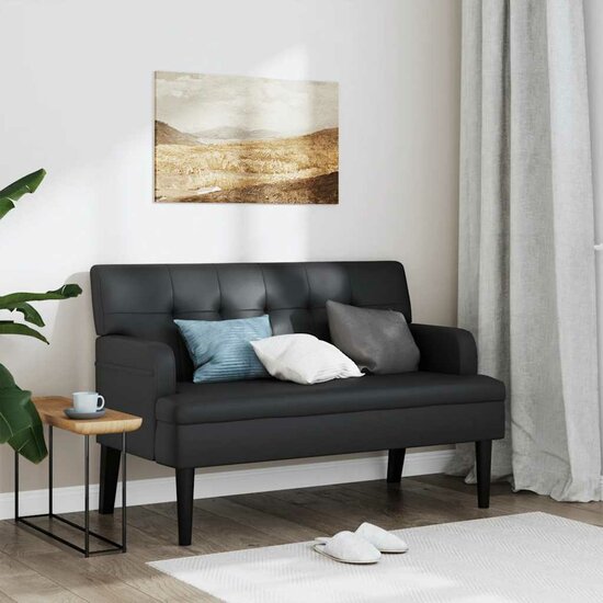 Bankje met rugleuning 112x65,5x75 cm kunstleer zwart