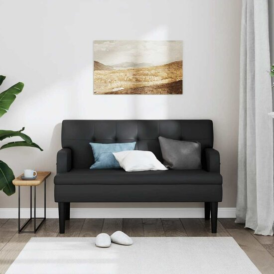 Bankje met rugleuning 112x65,5x75 cm kunstleer zwart